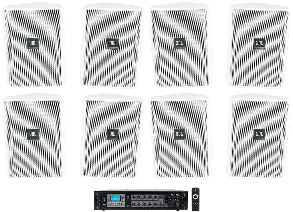 Stylish (8) JBL Control 23-1 White 3" Indoor/Outdoor 70v Commercial Wall Speakers + Amp