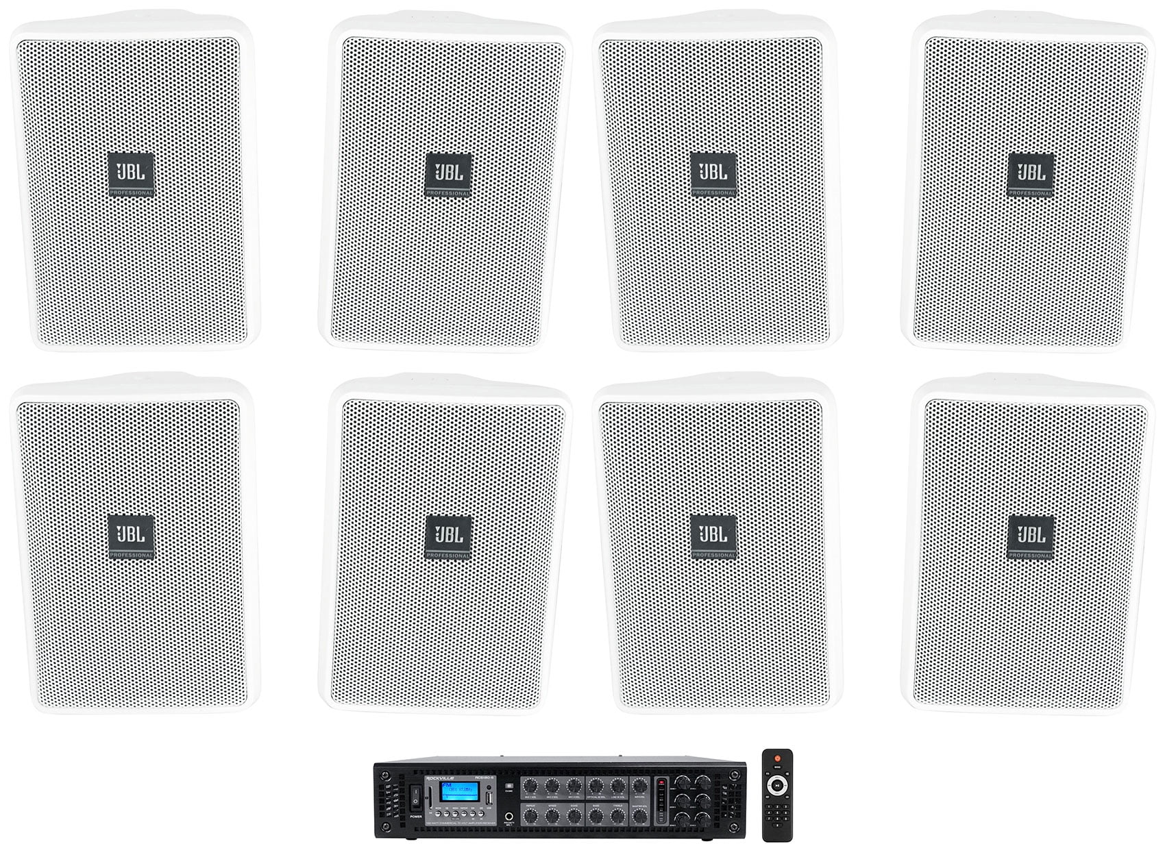 Stylish (8) JBL Control 23-1 White 3" Indoor/Outdoor 70v Commercial Wall Speakers + Amp
