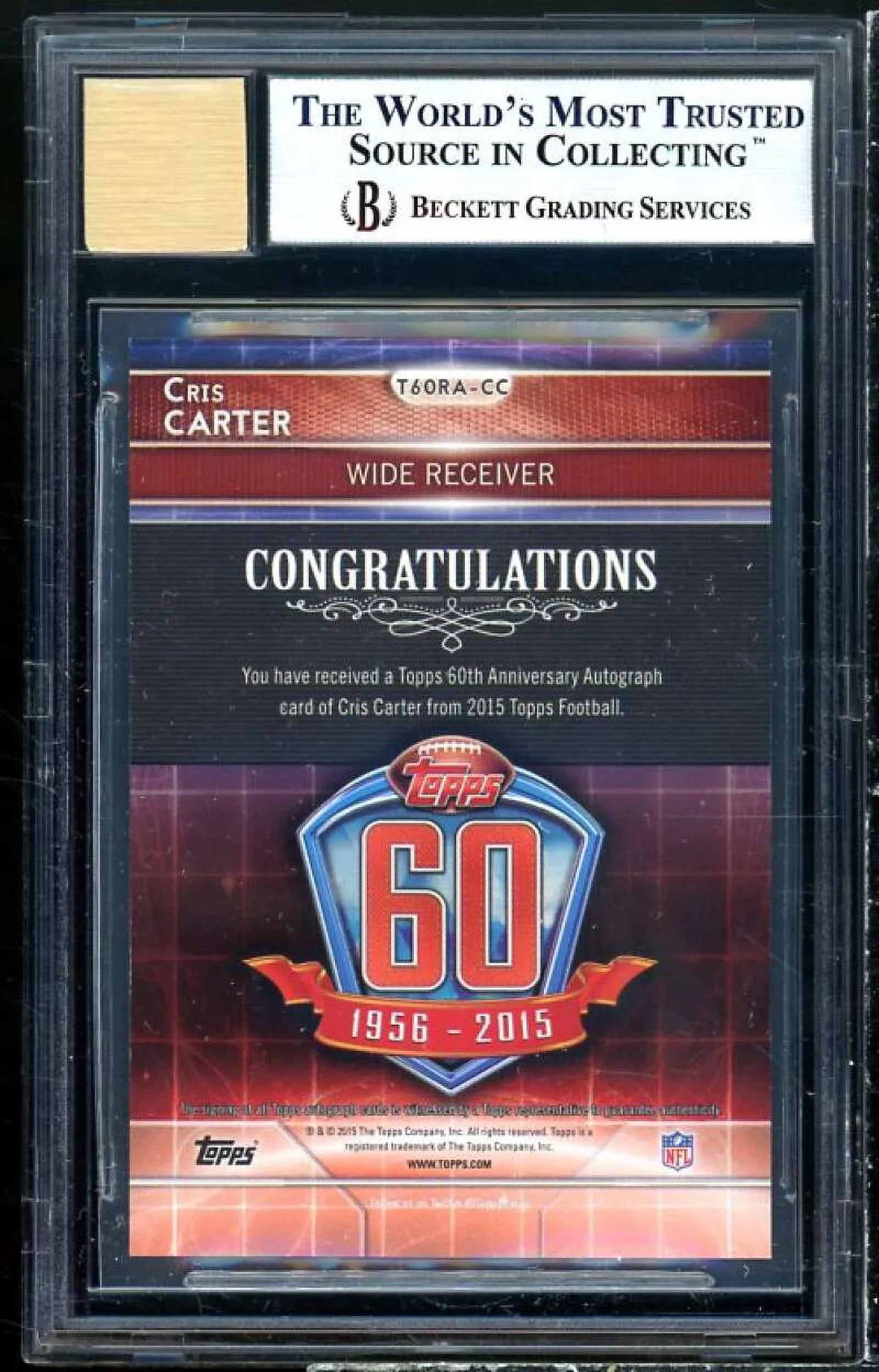 Cris Carter 2015 Topps Anniversary Rookie Reprint Autographs #160RACC BGS 8.5