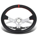 Stylish DNA Motoring SW-T520-SL-RD 350mm Silver 6-Bolt Spoke Red Stitched PVC Leather Racing Steering Wheel