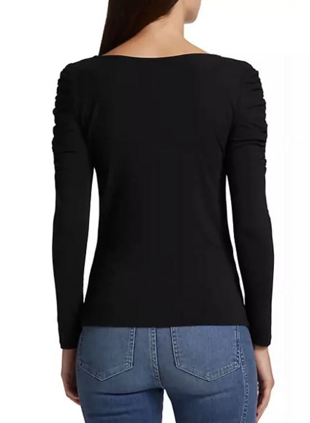 Stylish Veronica Beard Women's Black Priyanka Ruched Jersey Pullover Top, Large