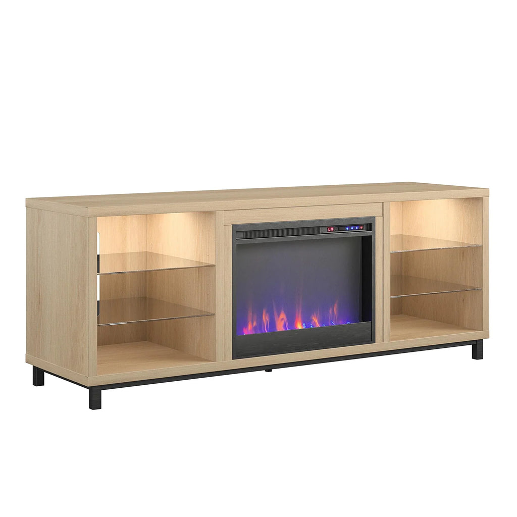 Ameriwood Home Lumina Deluxe Fireplace TV Stand for TVs up to 70" in Blonde Oak - Exclusive Design
