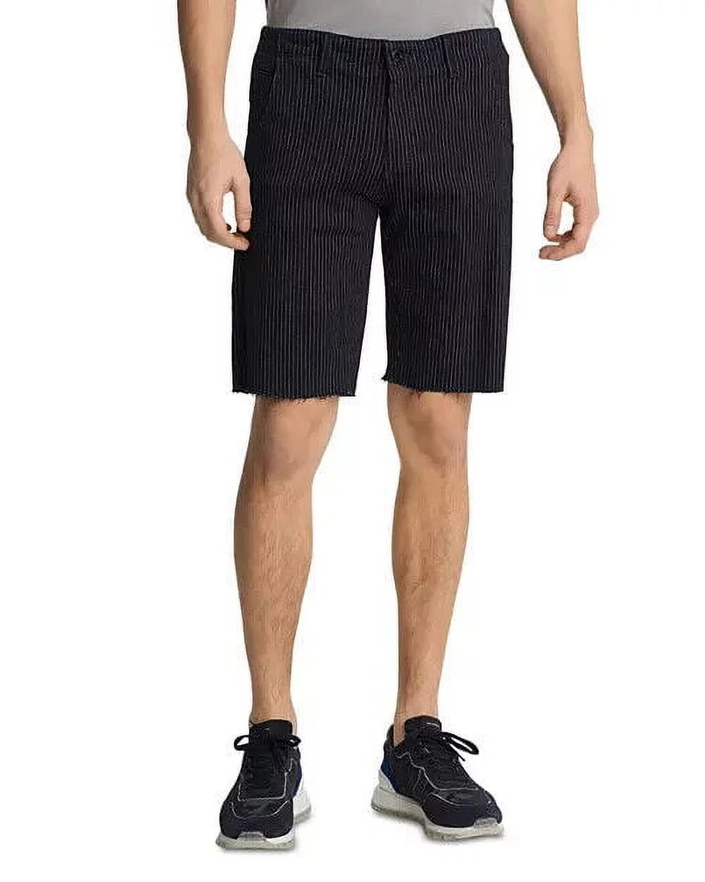 Stylish Karl Lagerfeld Mens Raw Hem Regular Fit Pinstripe Shorts black Size 32 MSRP $129