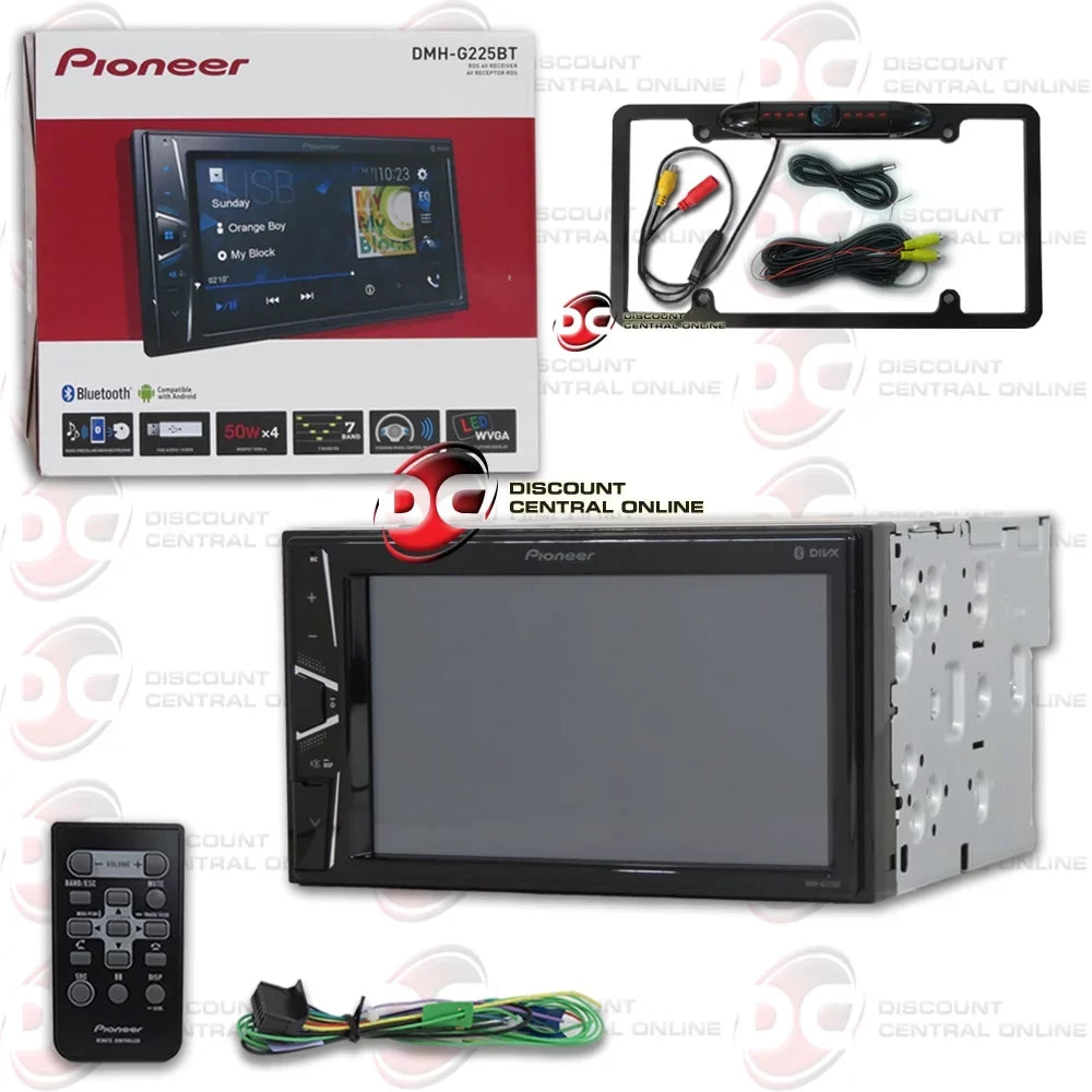 Stylish Pioneer 2-DIN 6.2" Touchscreen Digital Media Car stereo USB Bluetooth + Remote with DiscountCentralOnline FL09BK Full License plate Night vision Waterproof back-up camera