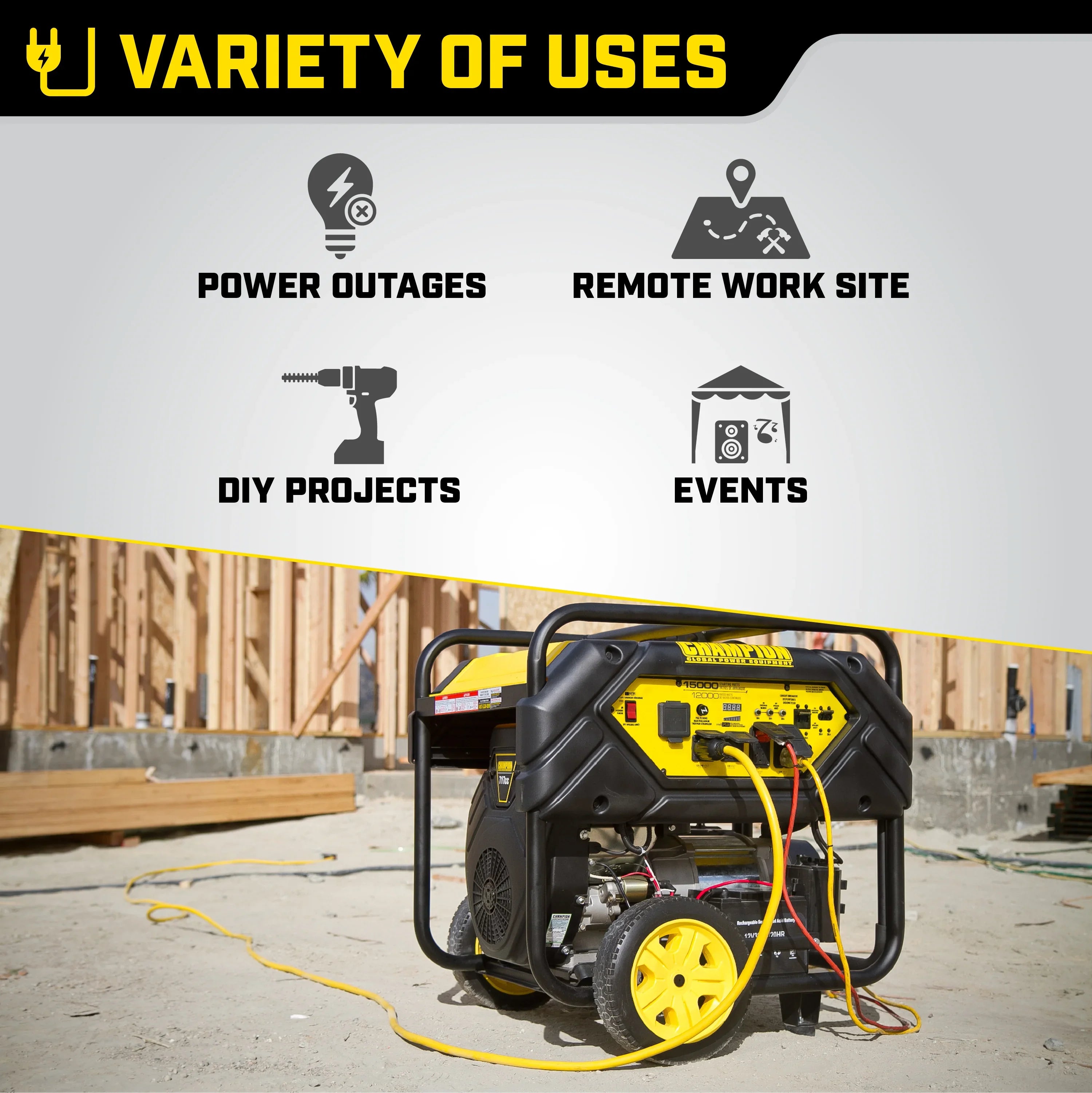 Champion Power Equipment 15,000/12,000 Watts Portable Generator with Electric Start and Lift Hook - Exclusive Design