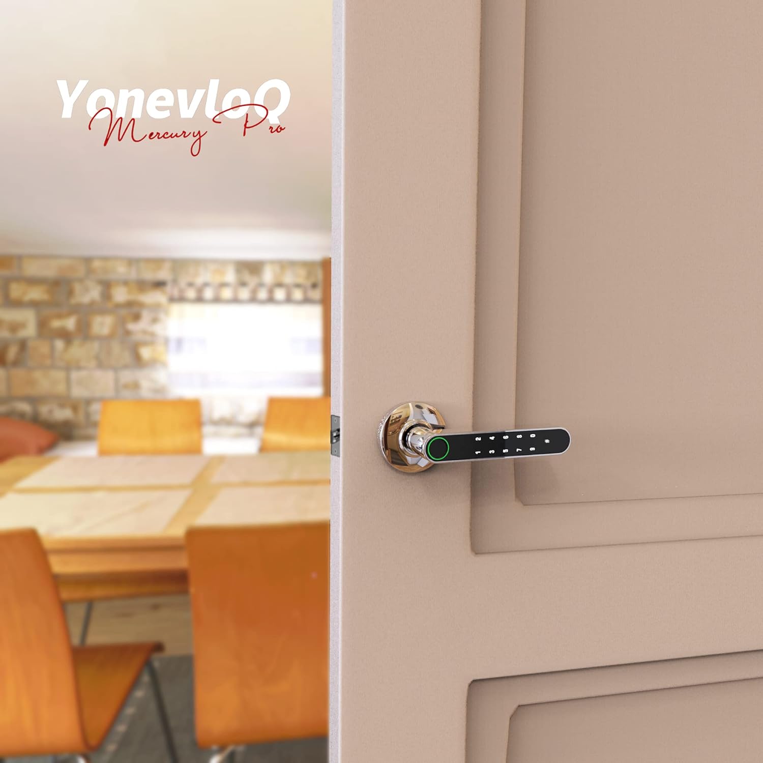 Stylish Smart Door Handle by GOURE, Fingerprint Door Lock with Keypads Password, Tuya App and Backup Keys, Easy to Install Ideally Suited for Office, Airbnb, Home [2024 New Upgrade]