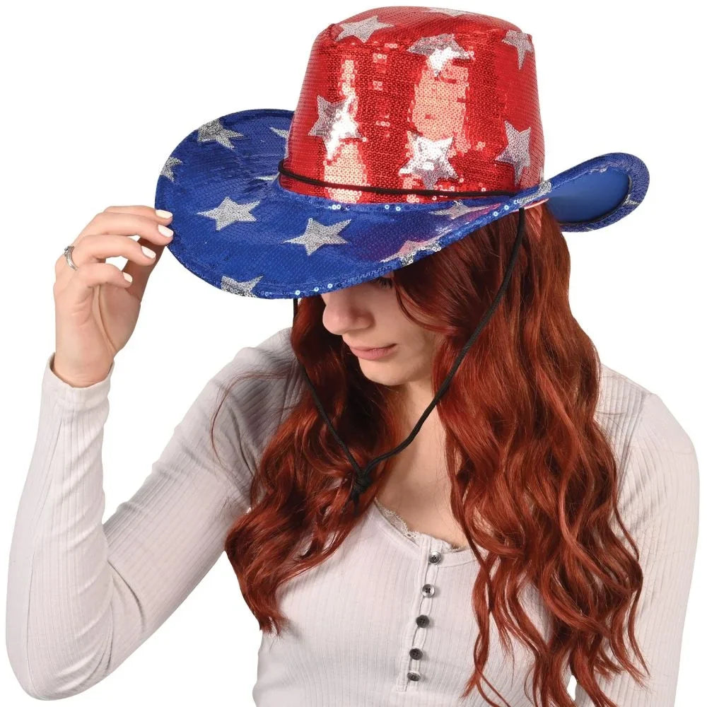 Stylish Sequined Patriotic Cowboy Hat