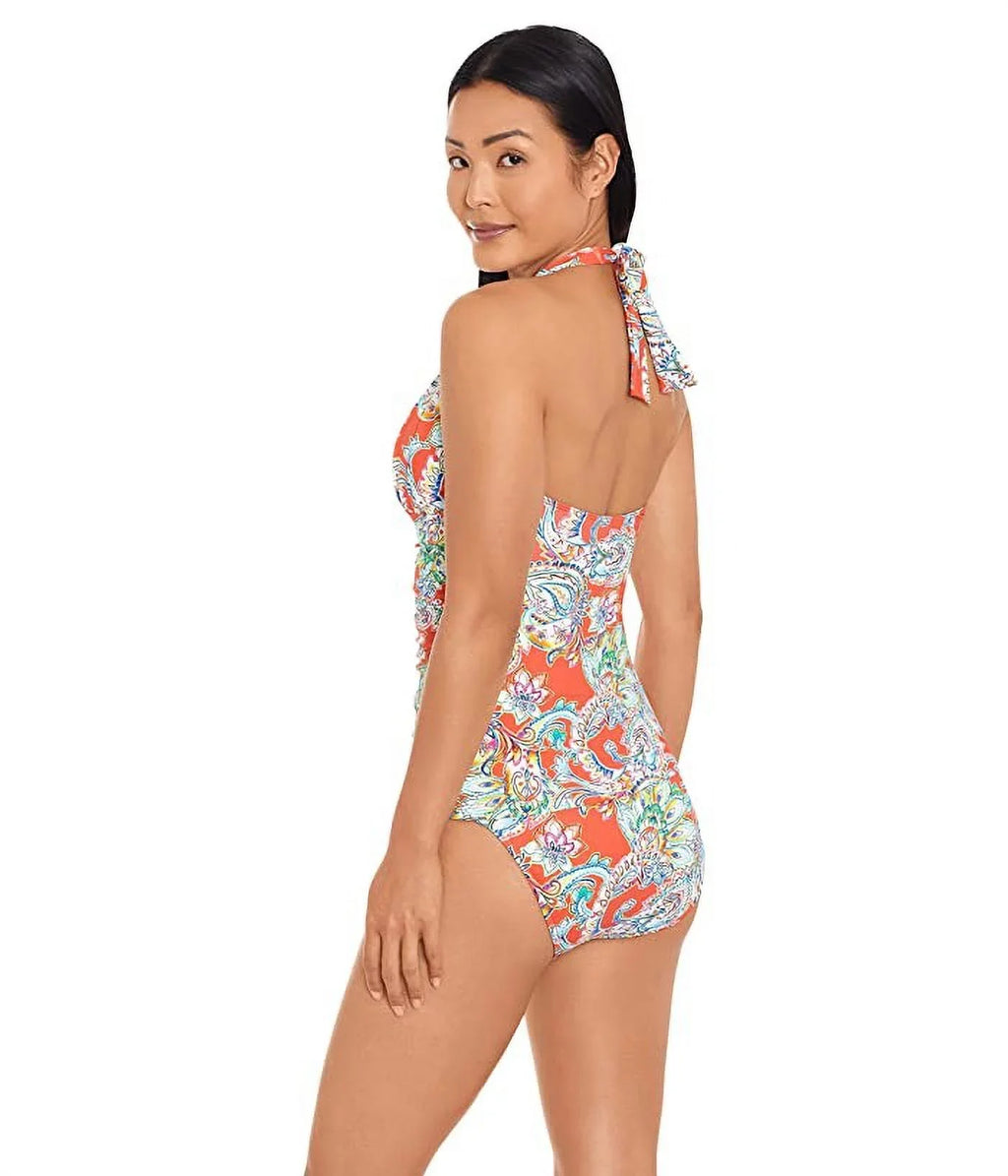 Stylish Ralph Lauren Women's Multi Paisley Molded Cup Tankini Top Orange Size 6