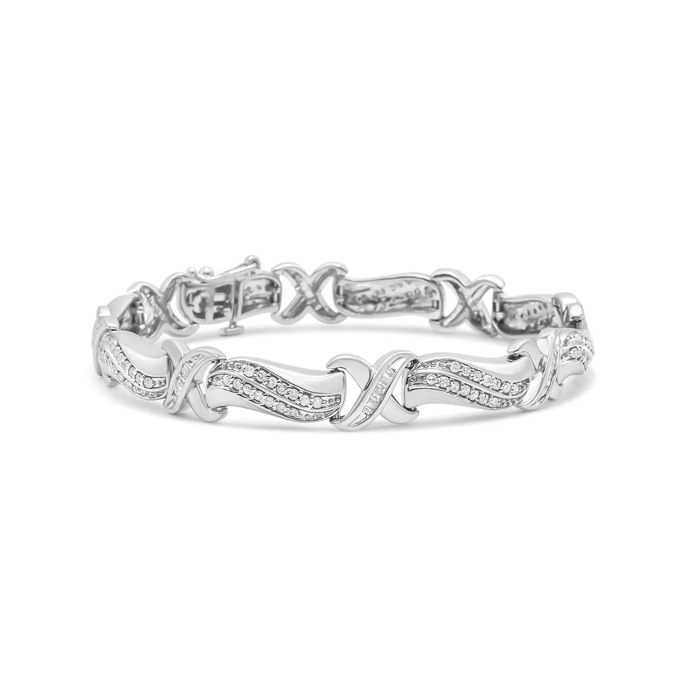 Stylish Haus of Brilliance .925 Sterling Silver 1 3/4 Cttw Womens Round cut Box Clasp Diamond Wave and X Link Tennis Bracelet (I-J Color, I3 Clarity) - 7"