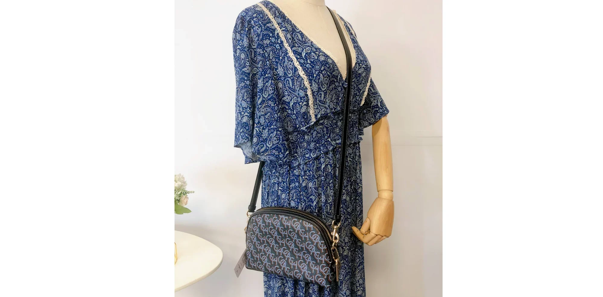 Stylish Coach CF343 Madi Crossbody With Coach Monogram Print IN Navy