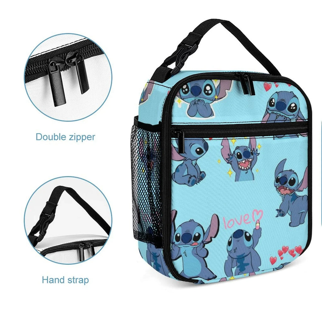 Stylish Lilo Stitch Pattern Portable Lunch Bag Tote Bento Bag School Office Insulated Cooler Thermal Handbag For Adult Boys Girls Kids