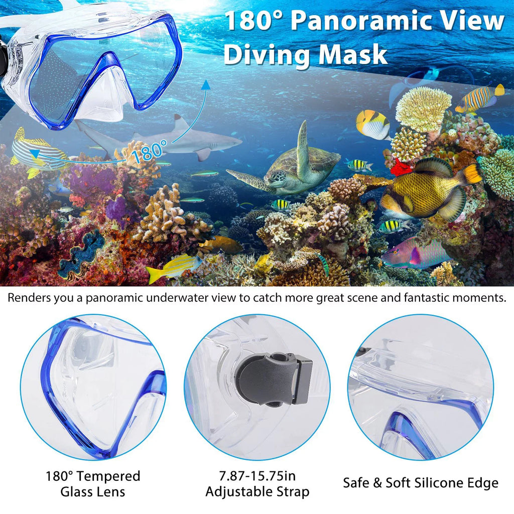 iMounTEK Adults Snorkel Set, Mask, Fins, Dry Top Diving Snorkel Included, Diving Swimming Training Snorkel Kit,Green[L_XL]