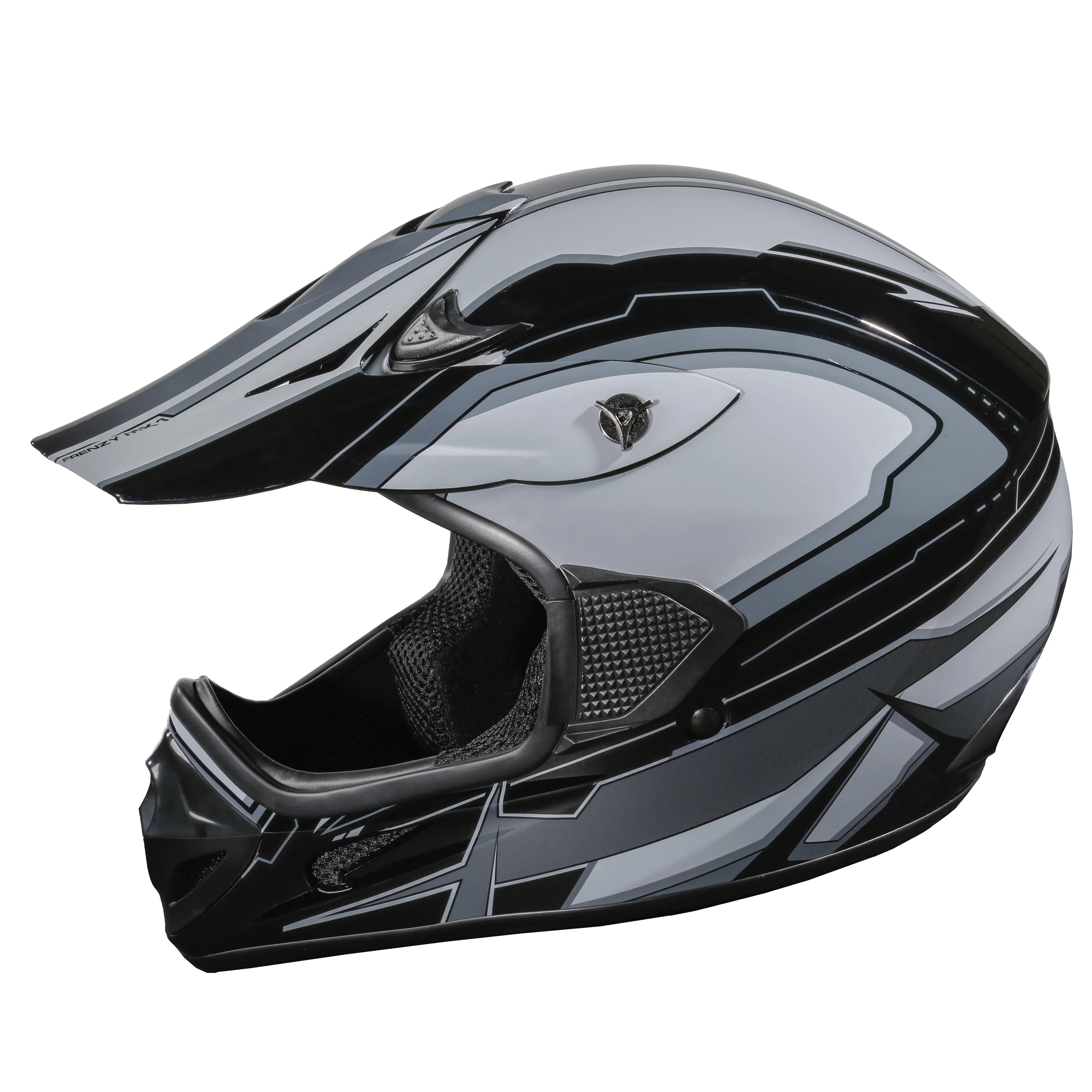 FRENZY Adult MX Helmet, DOT Approved, Black-Grey, XL - Exclusive Design