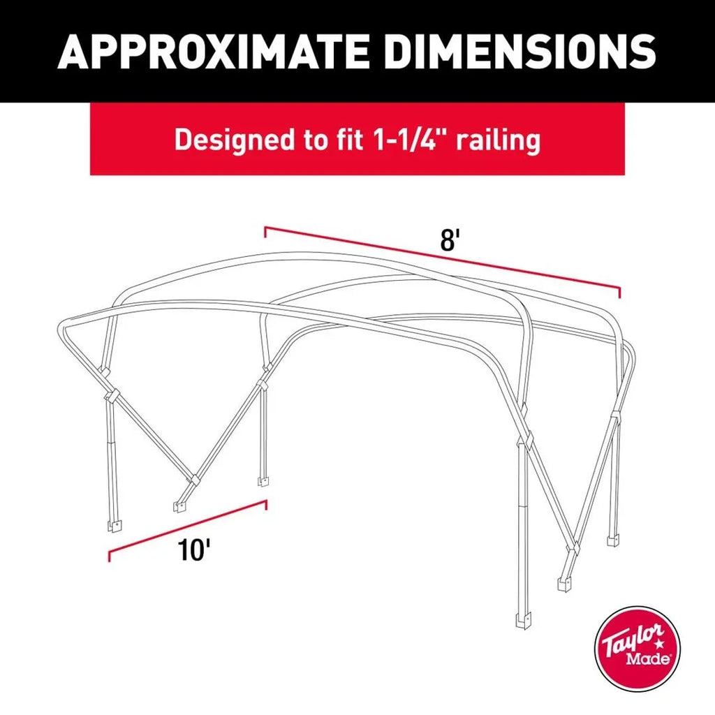 Taylor Made 88147 Boat Bimini Top 4 Bow Square Tube 8' X 10'