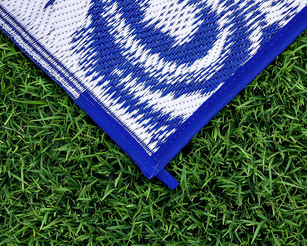 Stylish Camco 8' x 16' Reversible RV Outdoor Mat, Perfect Outdoor Accessory for RVing, Camping, Picnicking, and the Beach - Blue Swirl (42841)