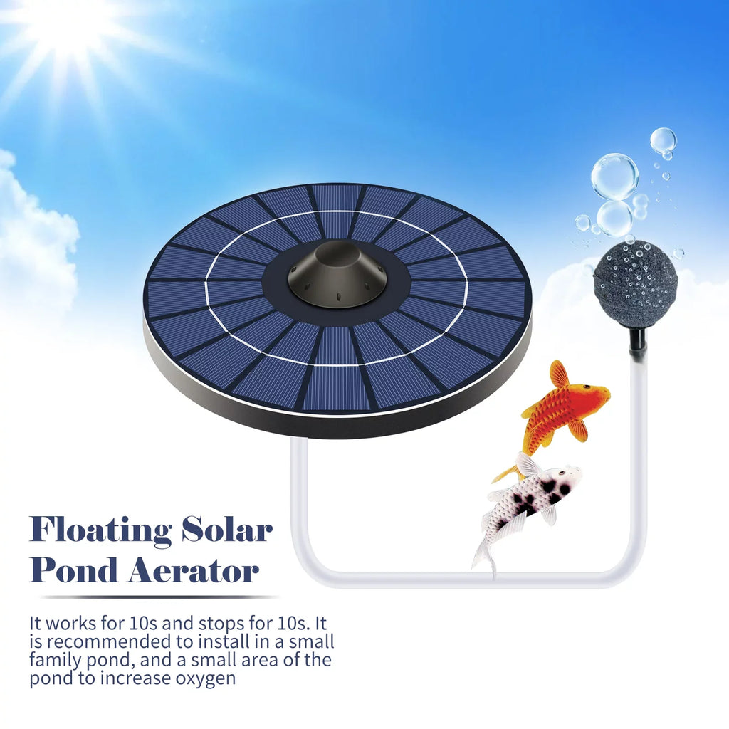 Solar Pond Aerator Pump With Air Hose and Bubble Stone Pond Aerator Fish Tank Oxygenator for Birdbath Fountain Small Pond Circulation - Exclusive Design