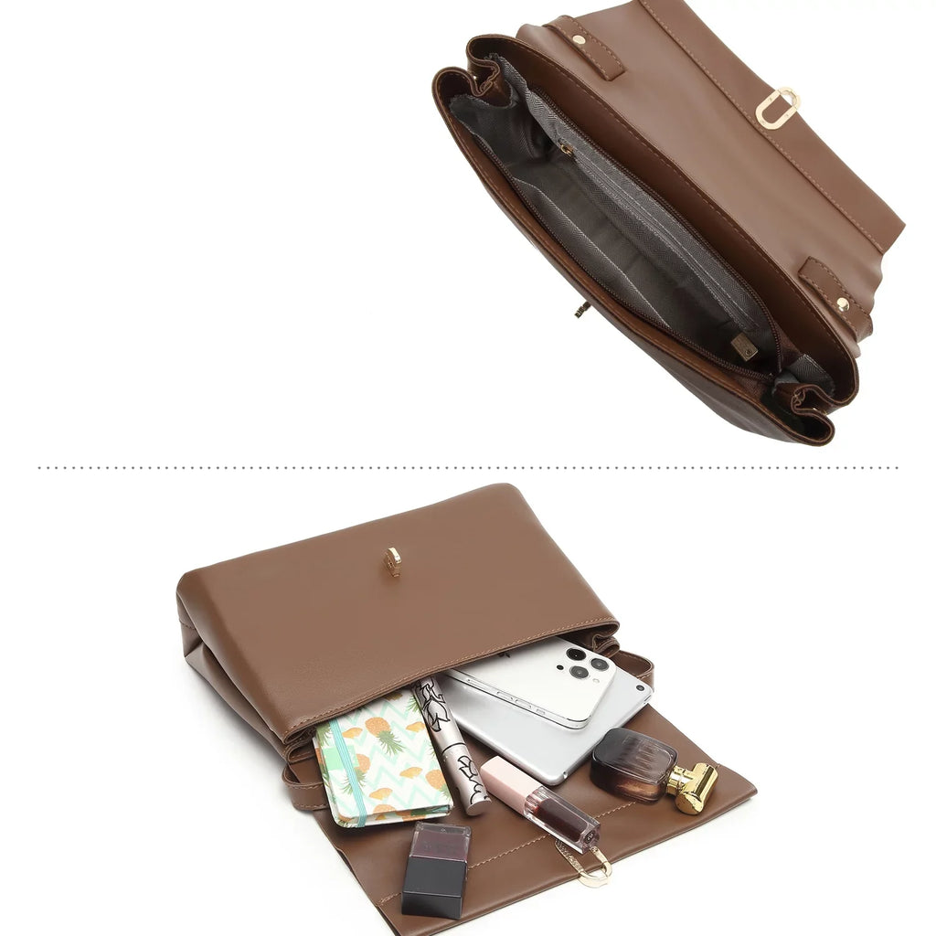 Brown crossbody bags women handbags ladies hand bags square bag Women's Silk Scarf Handle PU Leather Flap Shoulder Bag