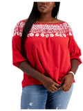 Tommy Hilfiger Women's Off The Shoulder Embroidered Top Red Size 3X - Exclusive Design