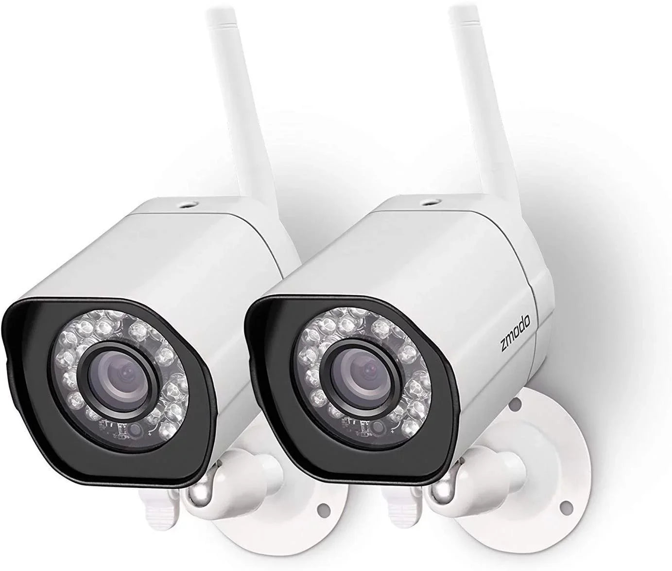 Zmodo 2 Pack Wireless Security Camera System Smart Outdoor WiFi IP Cameras Night Vision Plug-In, Compatible with Alexa