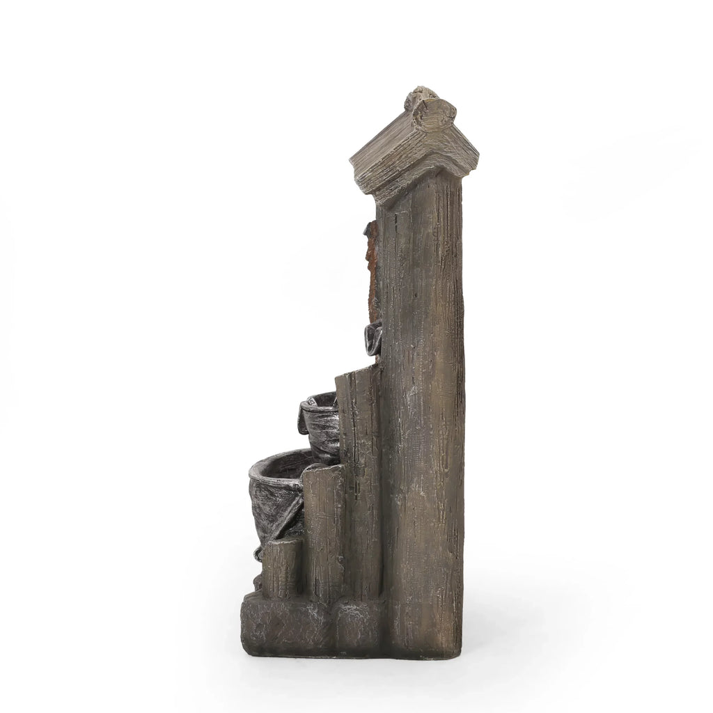 Stylish Noble House Berrien Outdoor 3-Tier Bucket Fountain, Brown and Gray