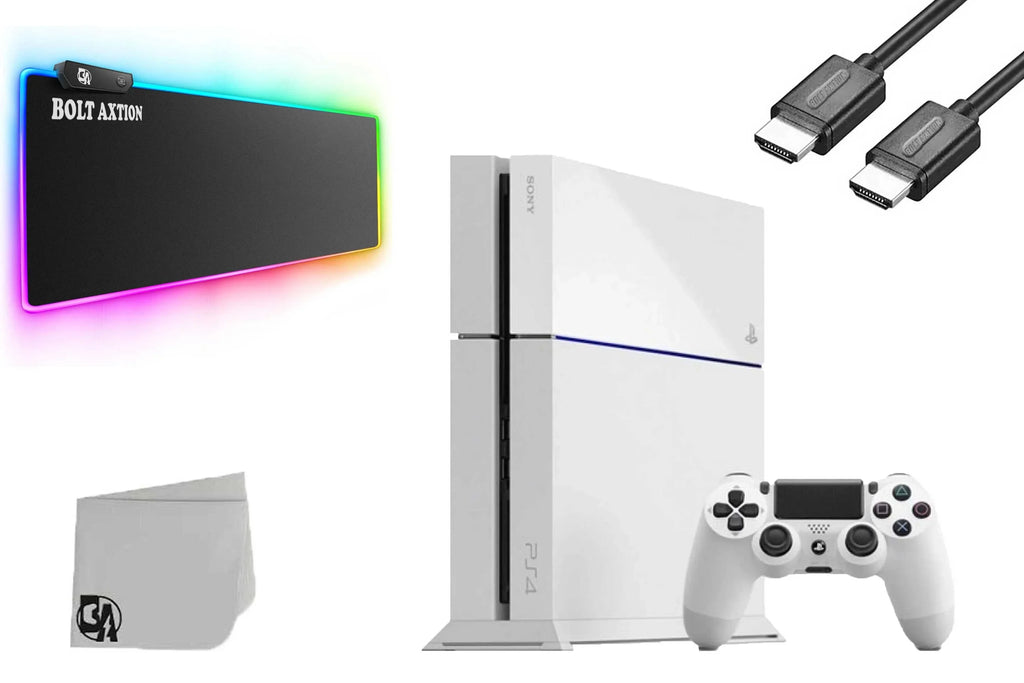 Sony PlayStation 4 500GB Gaming Console White with Gaming Mat BOLT AXTION Bundle Used - Exclusive Design