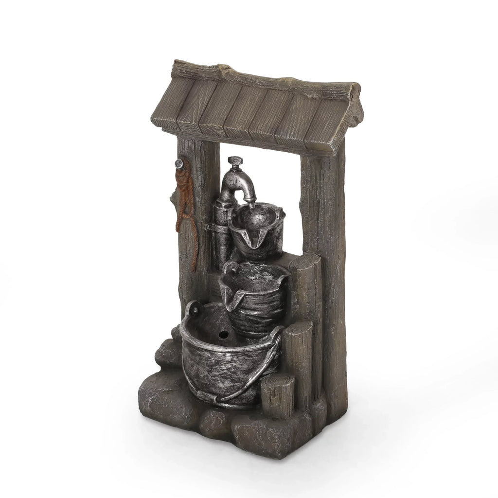 Stylish Noble House Berrien Outdoor 3-Tier Bucket Fountain, Brown and Gray