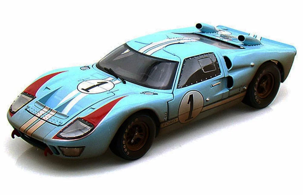Diecast Car & Display Case Package - 1966 Ford GT-40 MK II #1 w/ Dirt, Gulf Blue - Shelby Collectibles SC405 - 1/18 Scale Diecast Model Toy Car w/Display Case - Exclusive Design