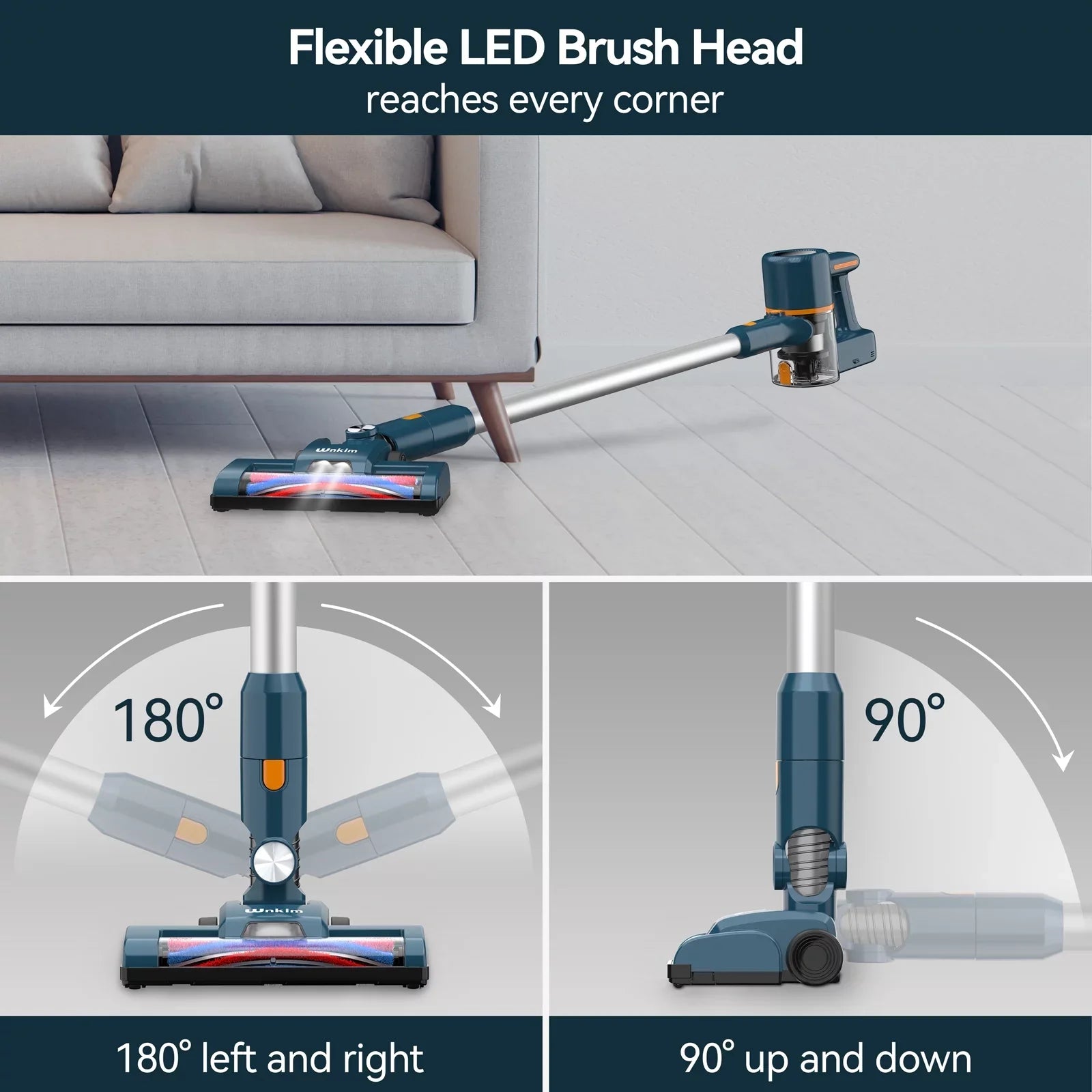 Stylish Wnkim Cordless Vacuum Cleaner, 6-in-1 Stick Vacuum with 2200 mAh Battery, Powerful Lightweight Vacuum Cleaner up to 35 Mins Runtime, for Home Hard Floor Carpet Pet Hair, M5