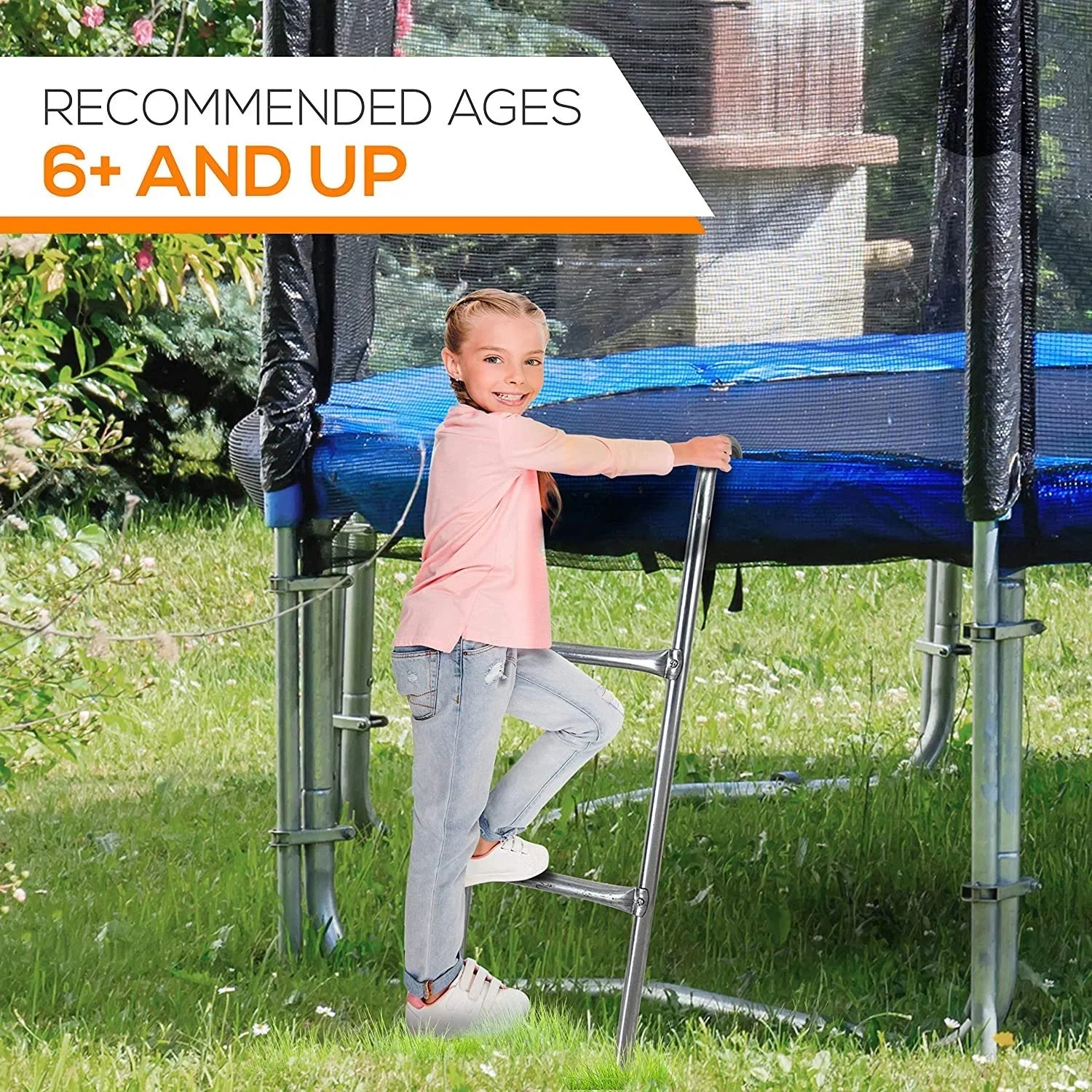 Stylish SereneLife 2 Step Weather Resistant Galvanized Steel Trampoline Access Climbing Ladder - 4.7 inch.