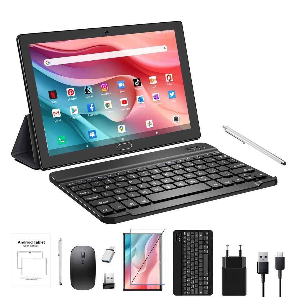 Android 11,Tablet with Keyboard,10 inch 2 in 1 Tablets,64GB ROM(up to 128GB Expand ),6000mAh Battery,Latest 1.6GHz Octa- 4G Cellular Tablet PC,Dual Camera,Wi-Fi,Bluetooth,GPS,Black