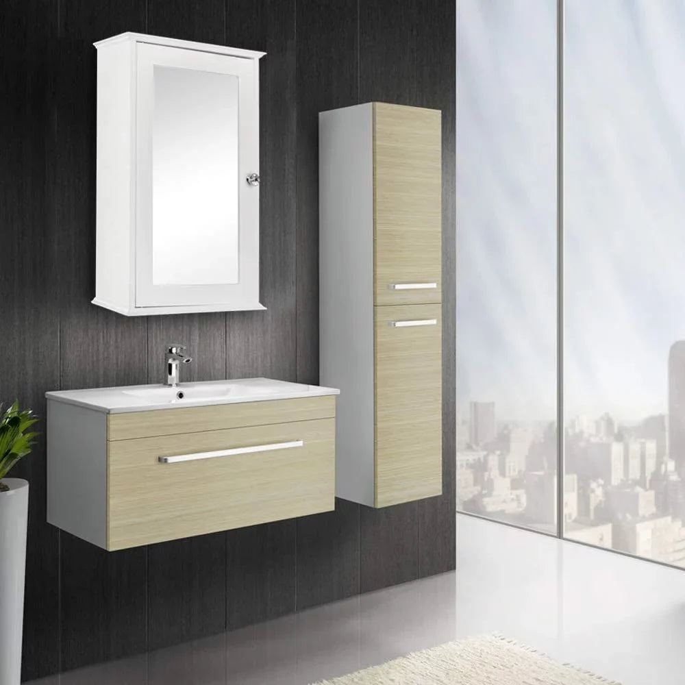 BSL Bathroom Cabinet Wall Mount Mirrored Medicine Cabinet Storage Organizer with Single Door and 2 Adjustable Shelves White