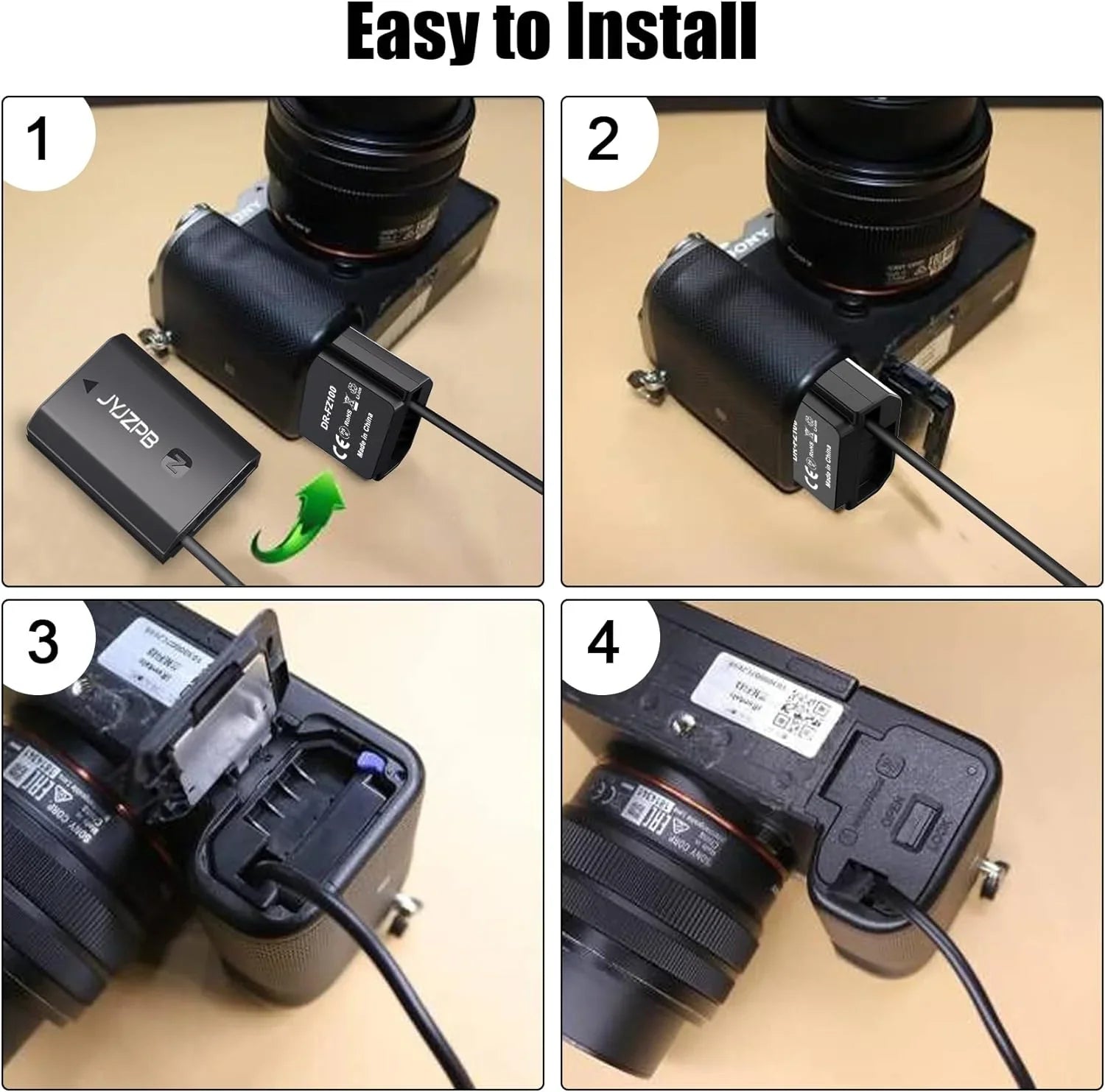 JYJZPB NP-FZ100 Dummy y AC Power Adapter Fit for Sony A7III A7IV Alpha 1 A7C FX3 FX30 A7R3 A7R III A7R V A7R IV - Exclusive Design