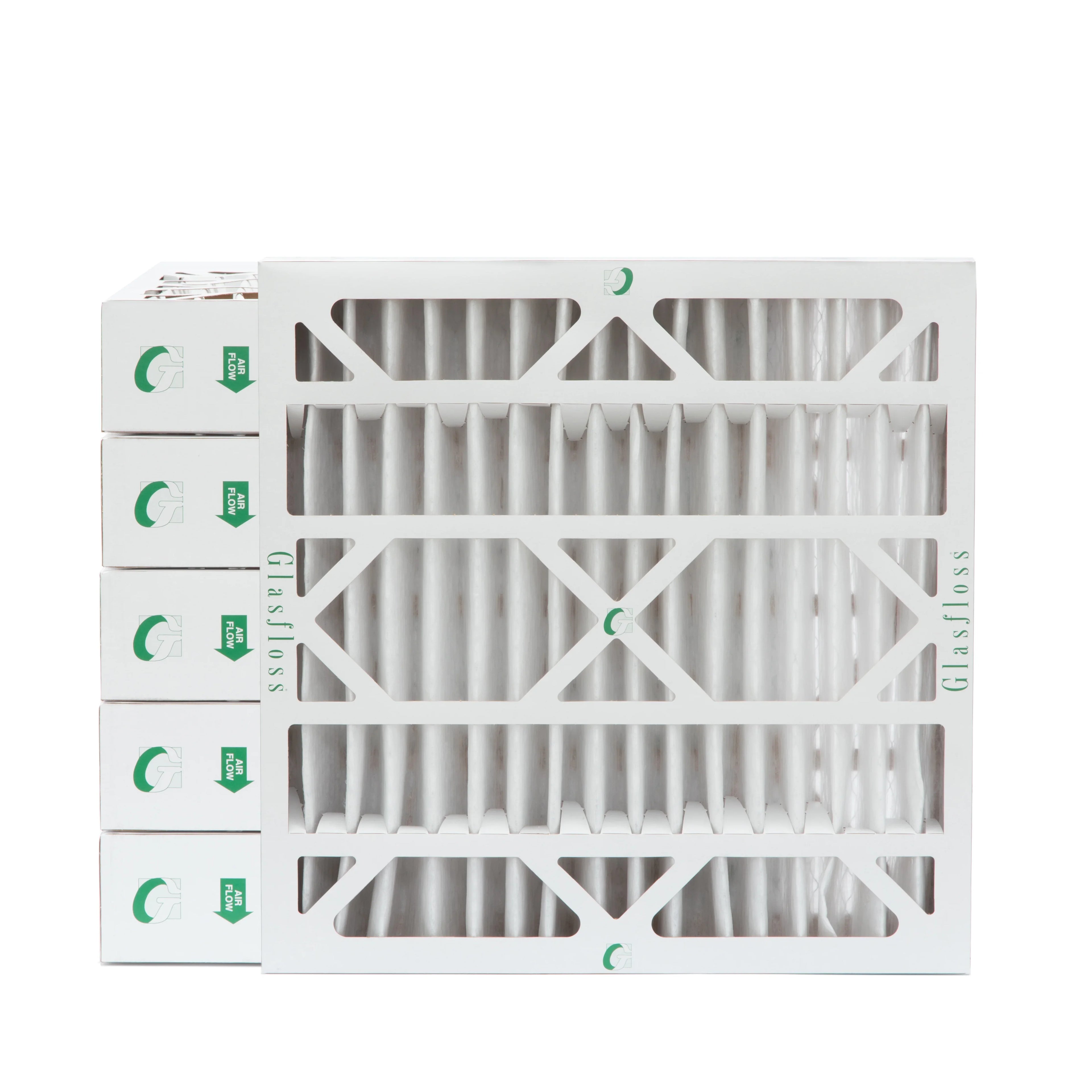 Stylish 6 Pack of 20x20x4 MERV 13 Pleated 4" Inch Air Filters by Glasfloss. Actual Size: 19-1/2 x 19-1/2 x 3-3/4