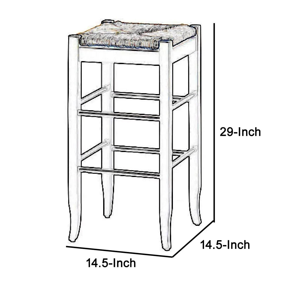 Stylish Rush Woven Wooden Frame Barstool with Saber Legs, Beige and Black- Saltoro Sherpi
