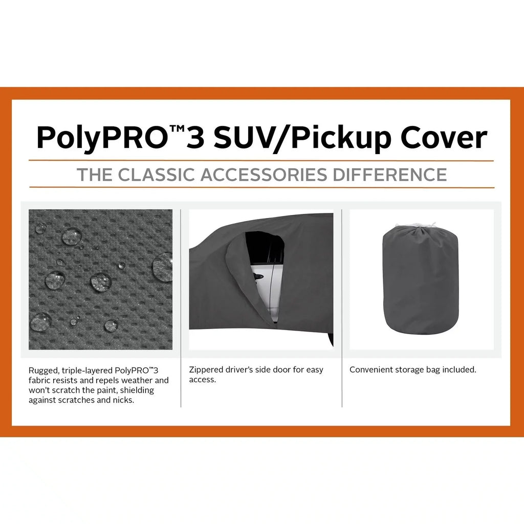 Stylish Classic Accessories OverDrive PolyPROâ¢ 3 Heavy-Duty Car Cover - Compact SUV or Truck Cover, Up to 187"L, Charcoal