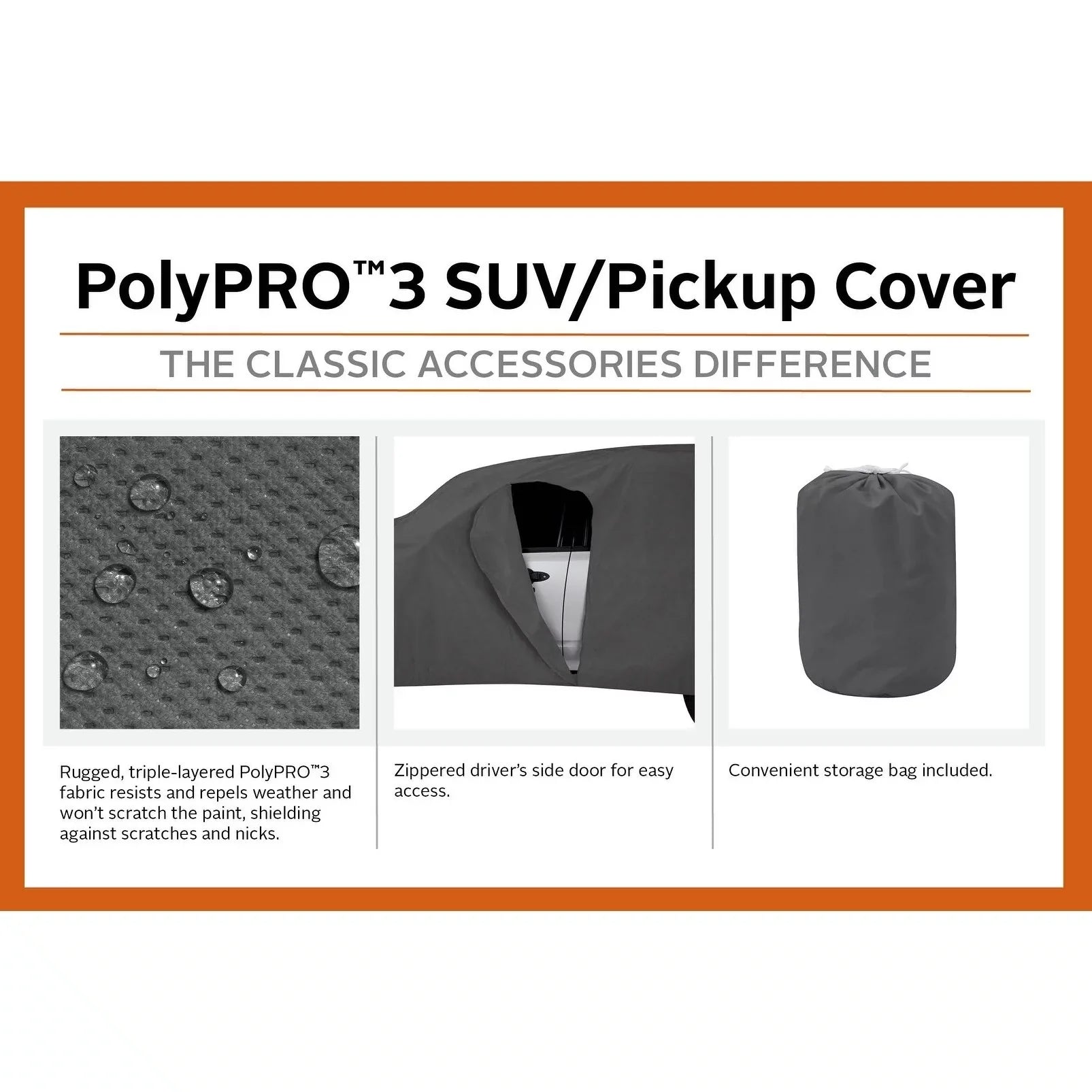 Stylish Classic Accessories OverDrive PolyPROâ¢ 3 Heavy-Duty Car Cover - Compact SUV or Truck Cover, Up to 187"L, Charcoal
