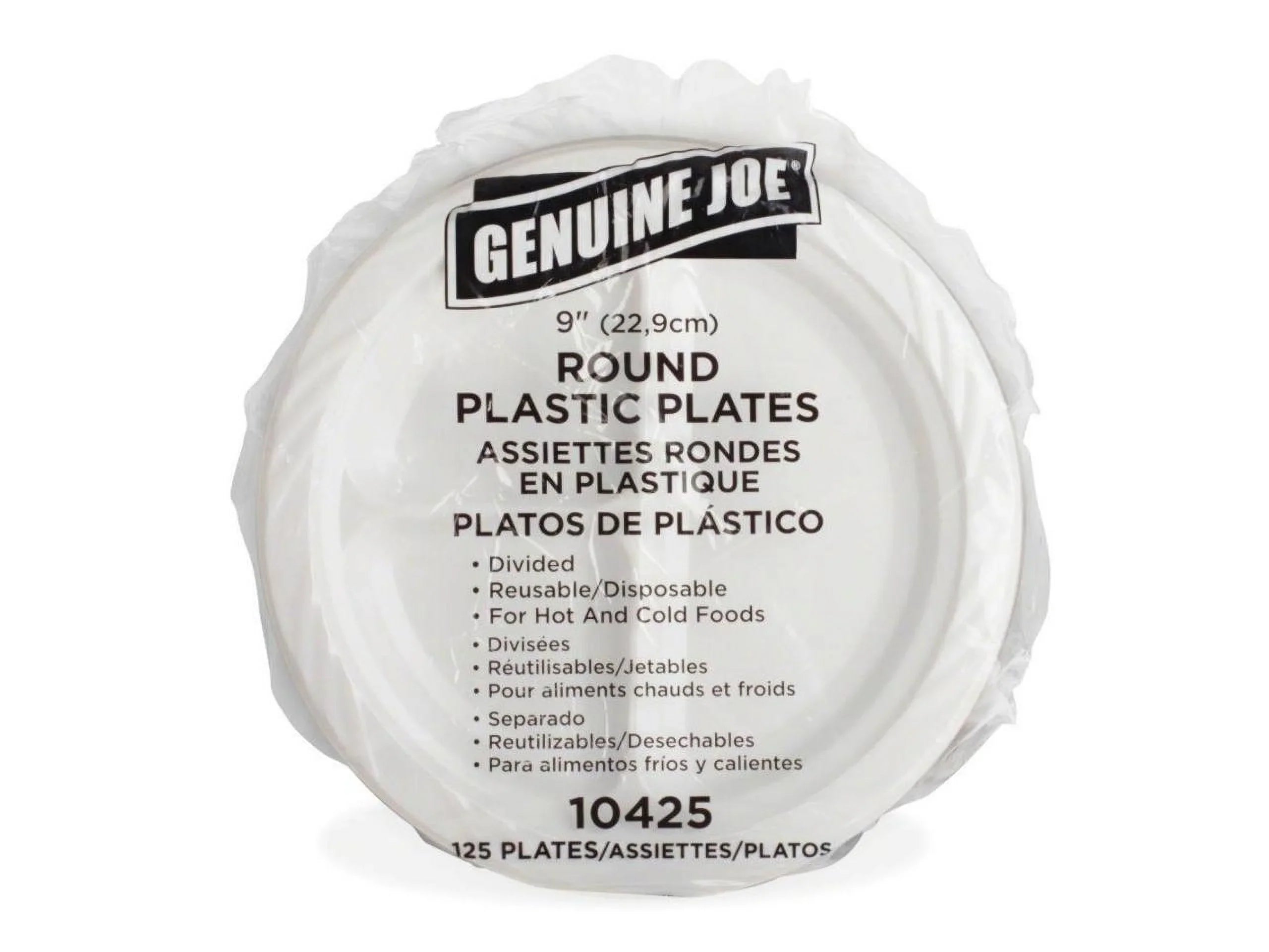 Genuine Joe 3-section Round Plastic Plates, 9", 125 Pack, GJO10425 - Exclusive Design