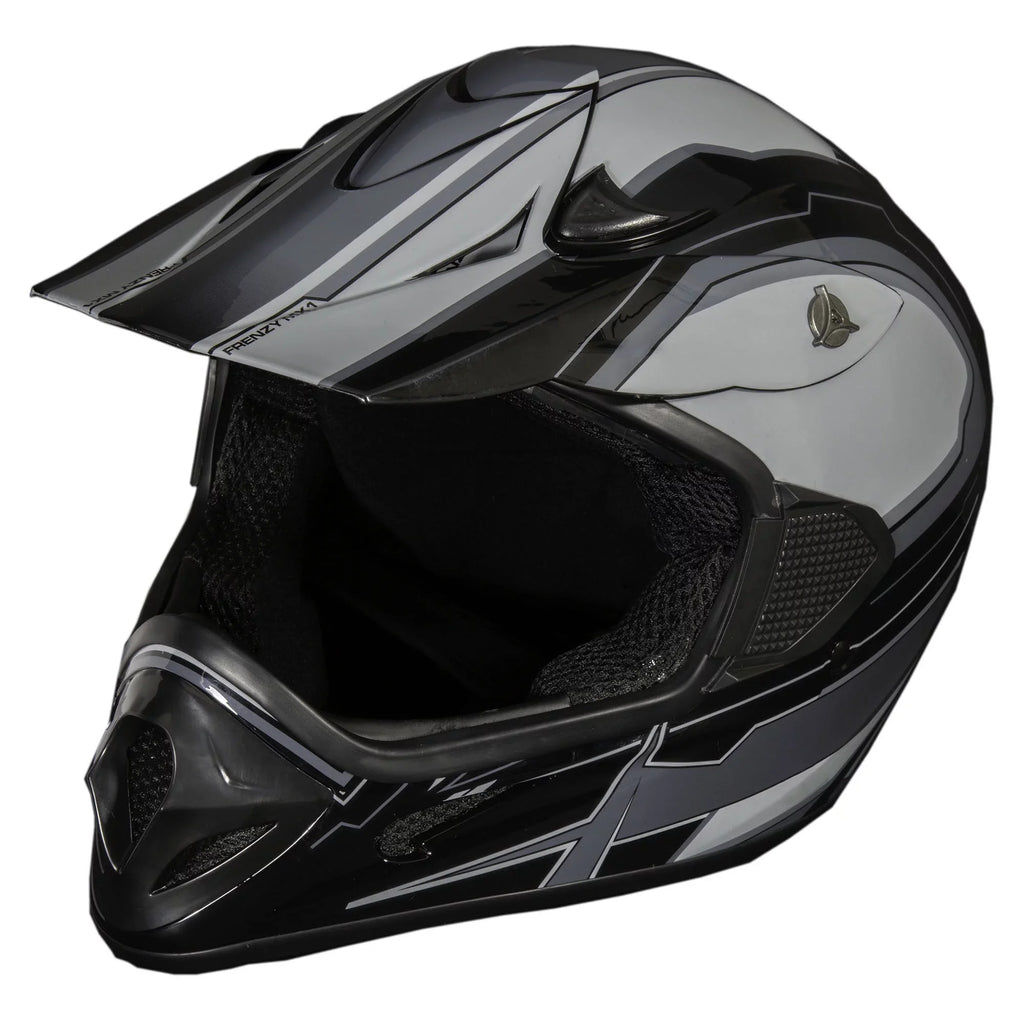 FRENZY Adult MX Helmet, DOT Approved, Black-Grey, XL - Exclusive Design