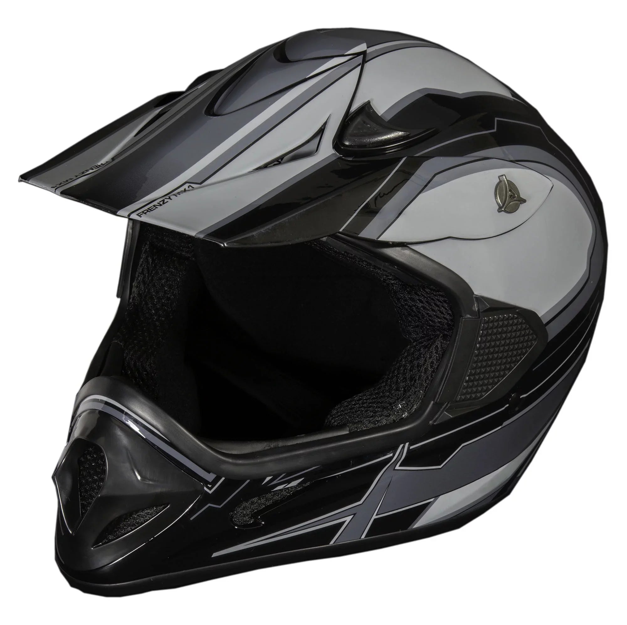 FRENZY Adult MX Helmet, DOT Approved, Black-Grey, XL - Exclusive Design