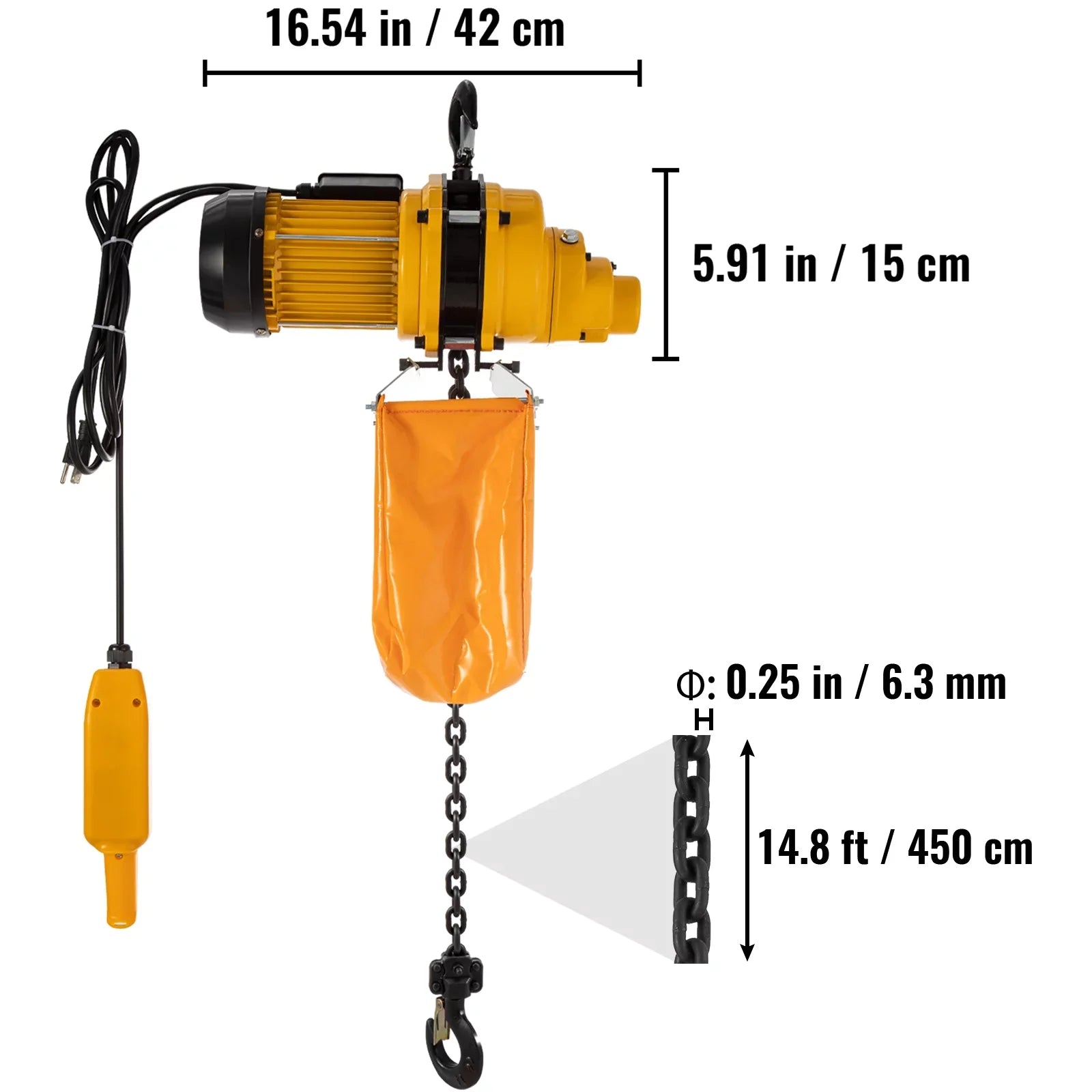 VEVOR Lift Electric Hoist, 1100 lbs Electric Winch w/ 10ft Wired Remote Control, 110V Overhead Crane Garage Ceiling Pulley Winch of 14.8ft Lift Height, Used In Factories, Warehouses, Construction - Exclusive Design