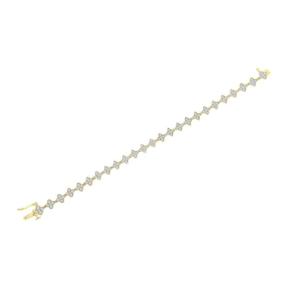 Stylish 10K Yellow Gold 2.0 cttw Round-Cut Diamond 4 Leaf Clover Link Bracelet (J-K Color, I1-I2 Clarity) - 7.25"
