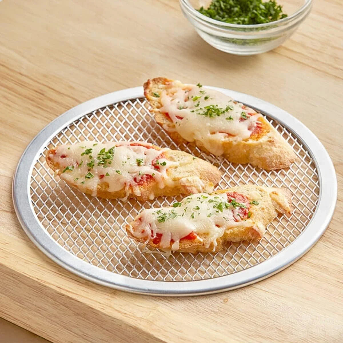 Stylish TrueCraftware- Set of 2 Aluminum 8â Pizza Baking Screen Seamless Rim- Bakeware Pizza Screen Round Pizza Pan Tray Round Baking Tray for Home Kitchen Pizzeria & Restaurants