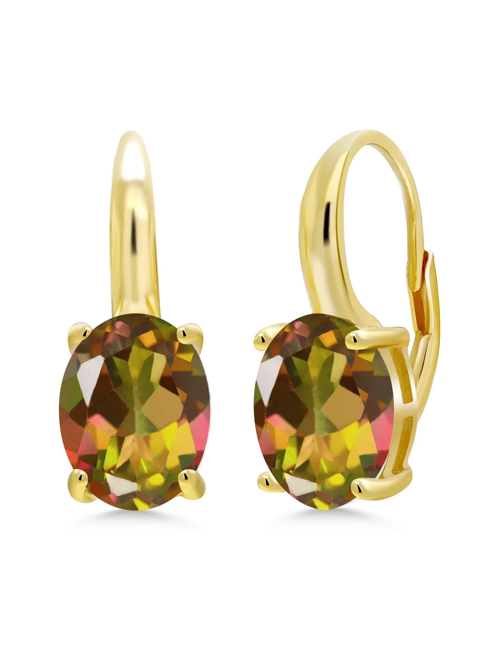 Gem Stone King 9.00 Ct Oval Mango Mystic Topaz 18K Yellow Gold Plated Silver Earrings - Exclusive Design