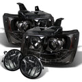 AKKON - [Smoke Lens] Fits 2007-2011 Tahoe Avalanche Suburban LED Dual Halo Projector Headlights + Fog Lamps Set