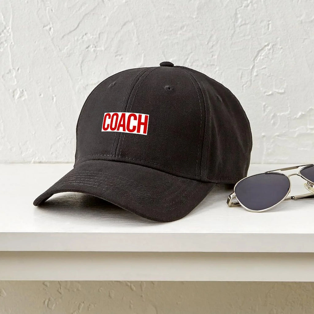 Stylish CafePress - Coach (Red) Black Cap - Printed Adjustable Cotton Canvas Black Baseball Hat