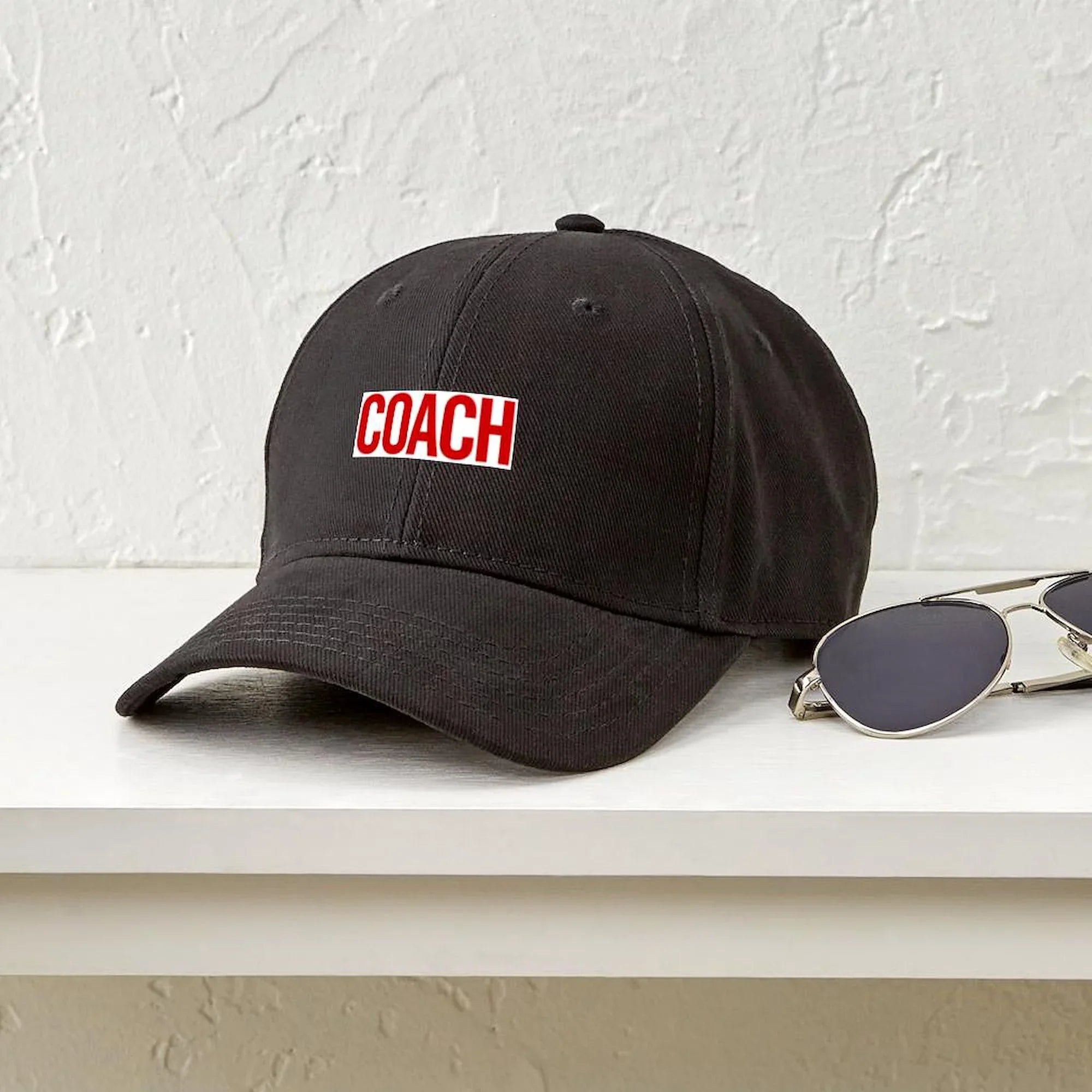 Stylish CafePress - Coach (Red) Black Cap - Printed Adjustable Cotton Canvas Black Baseball Hat