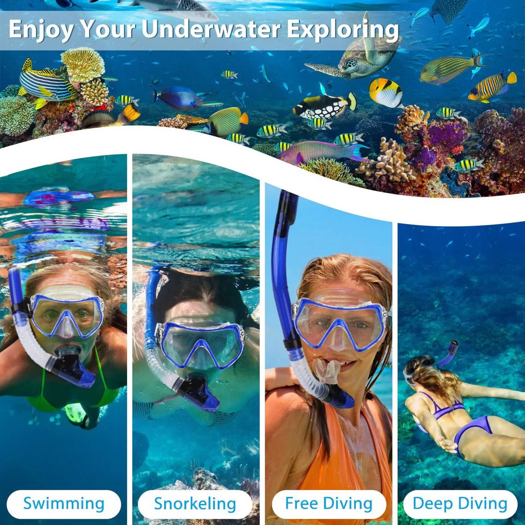 iMounTEK Adults Snorkel Set, Mask, Fins, Dry Top Diving Snorkel Included, Diving Swimming Training Snorkel Kit,Green[L_XL]