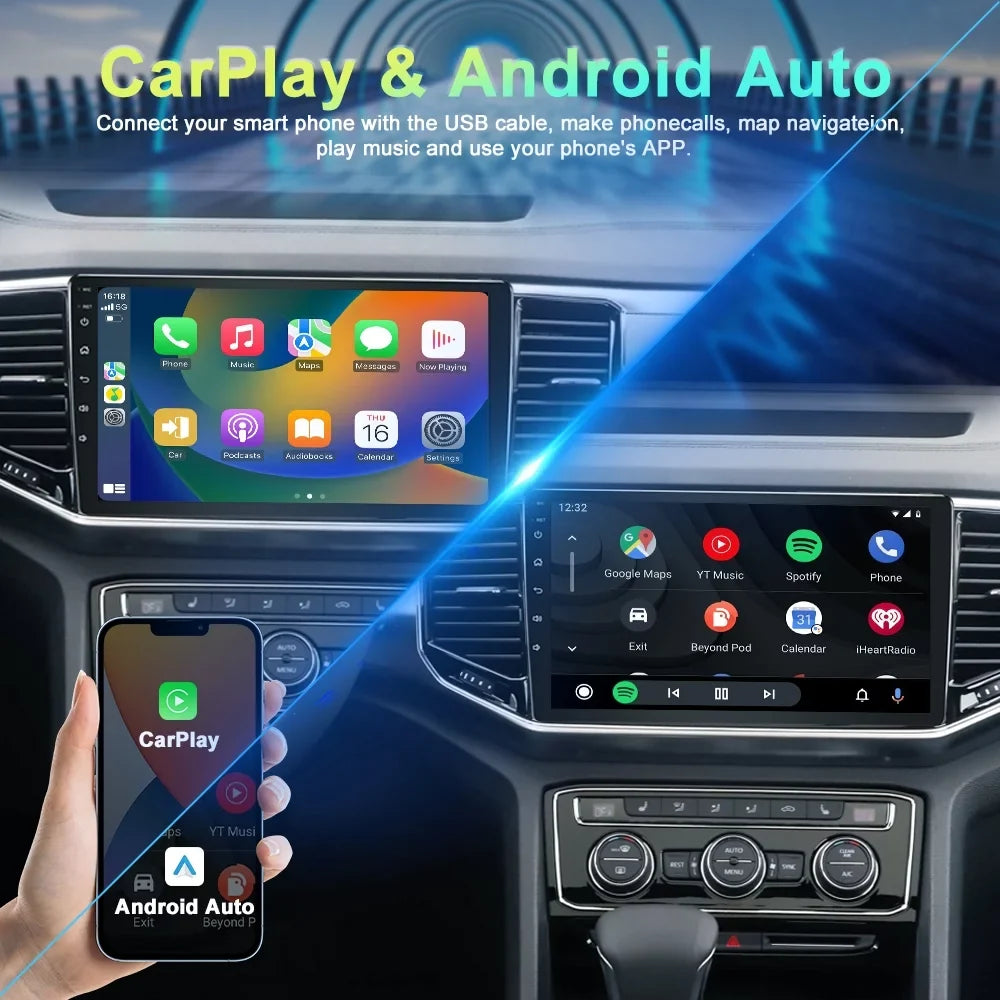 Car Radio for Toyota Highlander 2014-2019 Built-in Carplay/Android Auto, Android 10 Host 4G RAM 64G ROM with WiFi GPS Navigation Bluetooth Steering Wheel Control - Exclusive Design