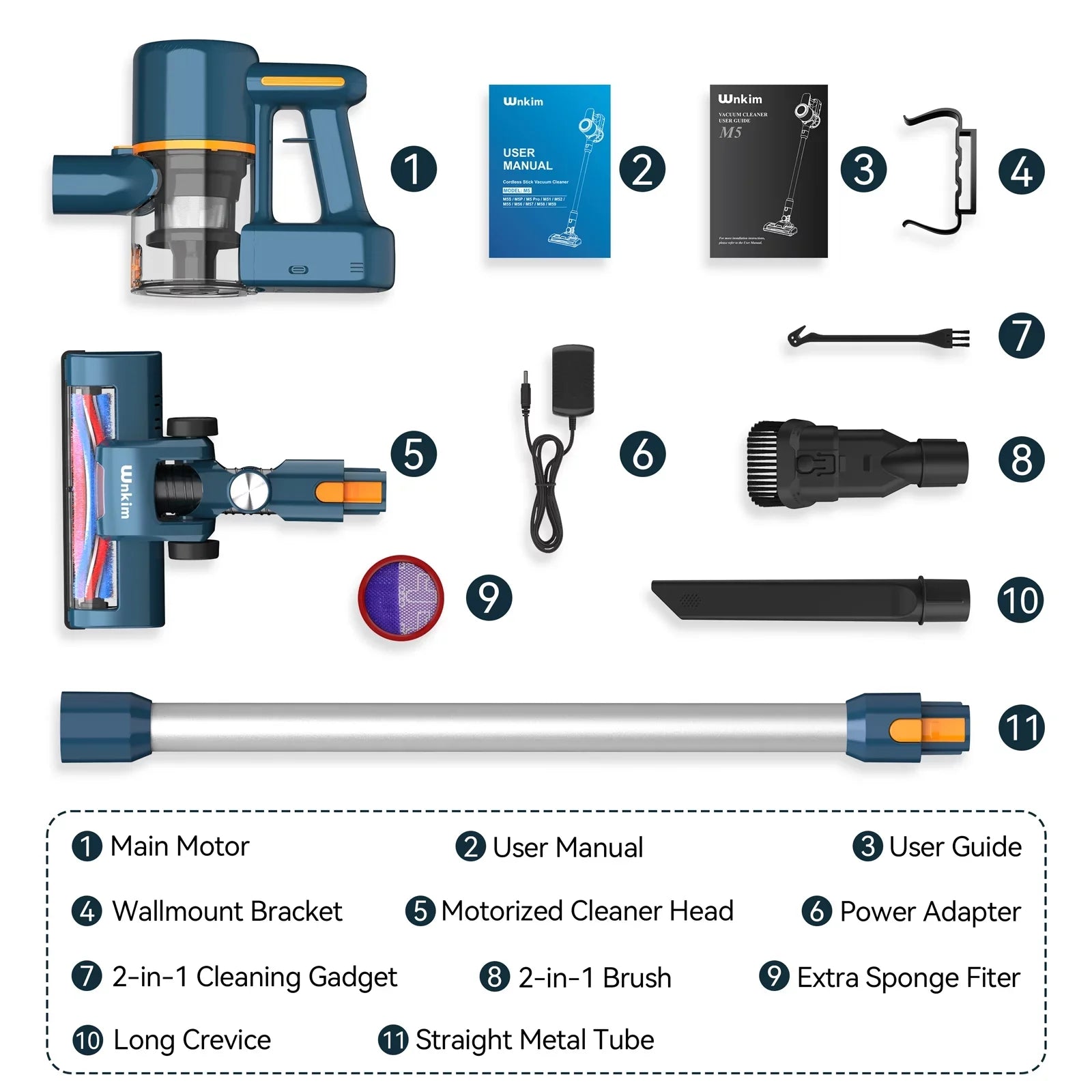 Stylish Wnkim Cordless Vacuum Cleaner, 6-in-1 Stick Vacuum with 2200 mAh Battery, Powerful Lightweight Vacuum Cleaner up to 35 Mins Runtime, for Home Hard Floor Carpet Pet Hair, M5