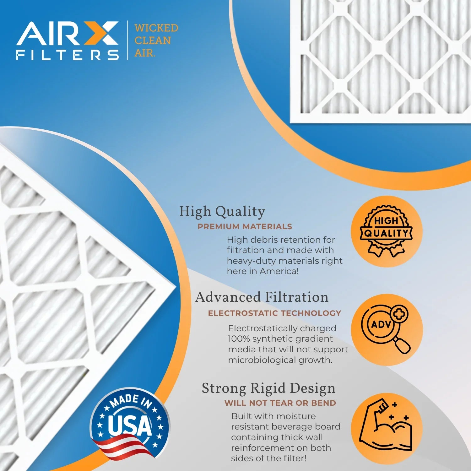 16x24x1 Air Filter MERV 11 Comparable to MPR 1000, MPR 1200 & FPR 7 Electrostatic Pleated Air Conditioner Filter 4 Pack HVAC Premium USA Made 16x24x1 Furnace Filters by AIRX FILTERS WICKED CLEAN AIR. - Exclusive Design
